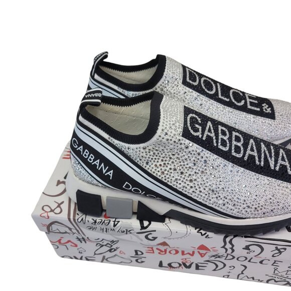 Dolce & Gabbana Sparkling Silver Rhinestone Slip On Sneakers 40 (US 10) w/ Box - Picture 7 of 14
